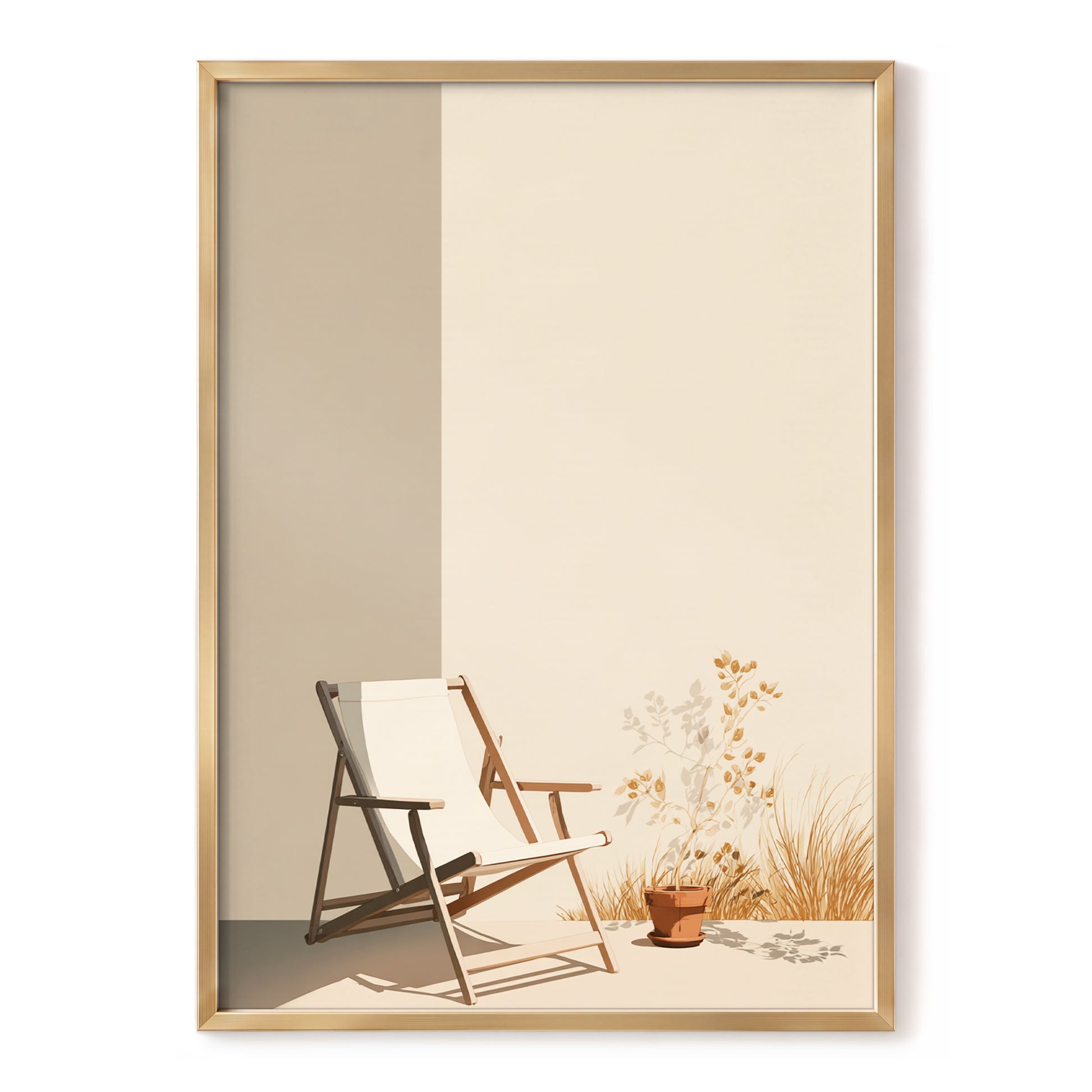 Quiet Terrace, beige, brown, white nature wall art, front artwork view