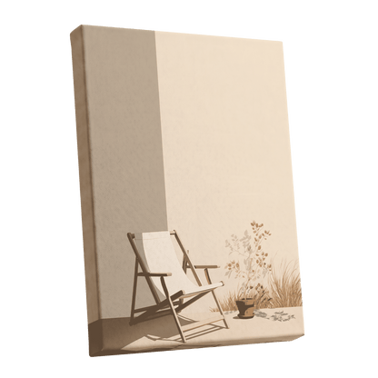 Quiet Terrace, beige, brown, white nature wall art shown as a stretched canvas wall art