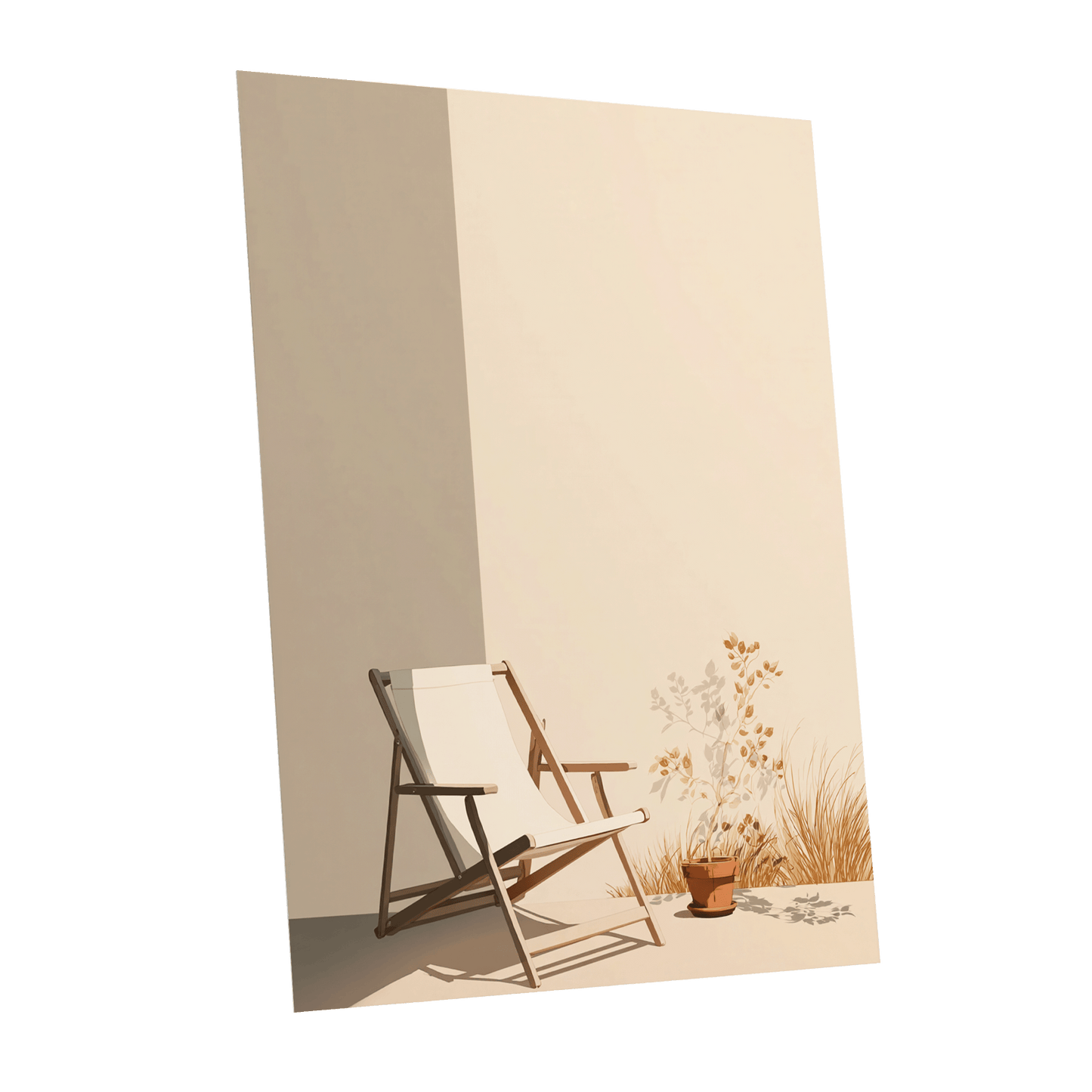 Quiet Terrace, beige, brown, white nature wall art shown as a unframed poster wall art print