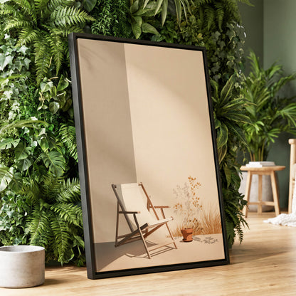 Quiet Terrace, beige, brown, white nature wall art displayed in a styled interior, gallery view 1