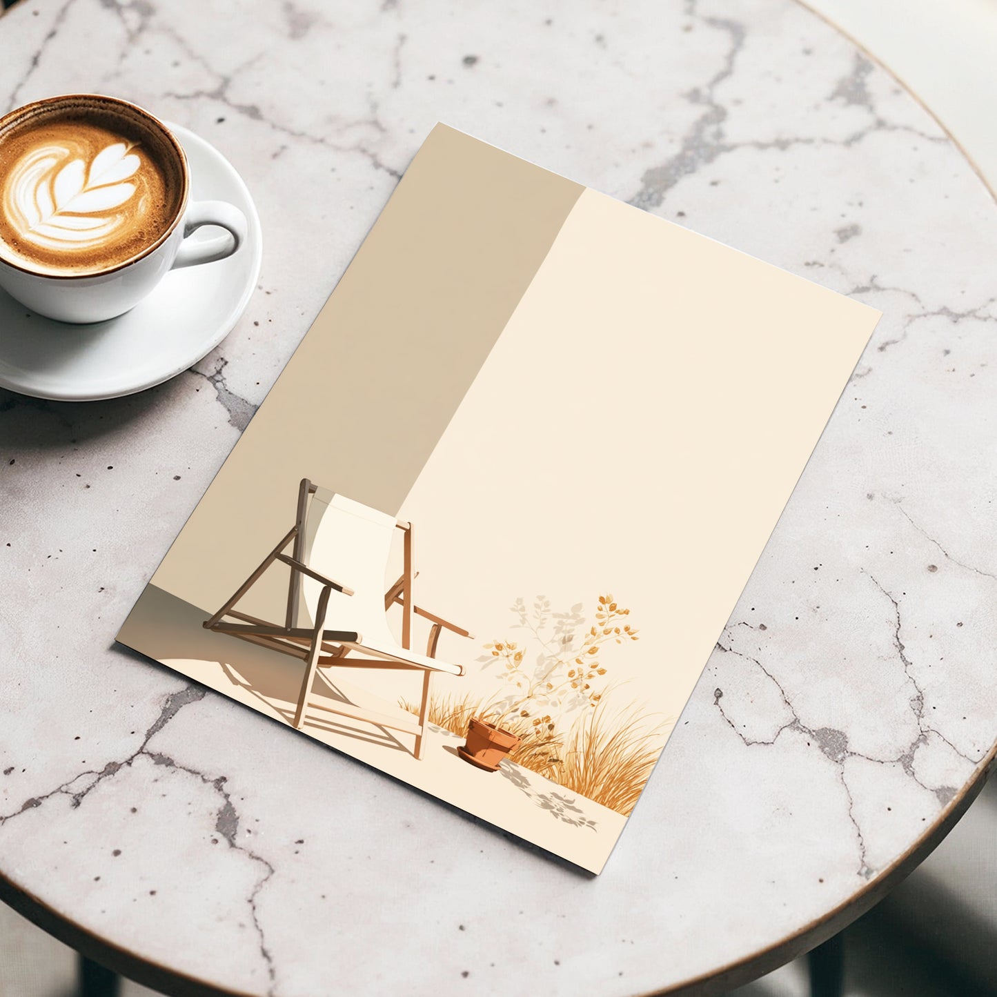 Quiet Terrace, beige, brown, white nature wall art displayed in a styled interior, gallery view 3