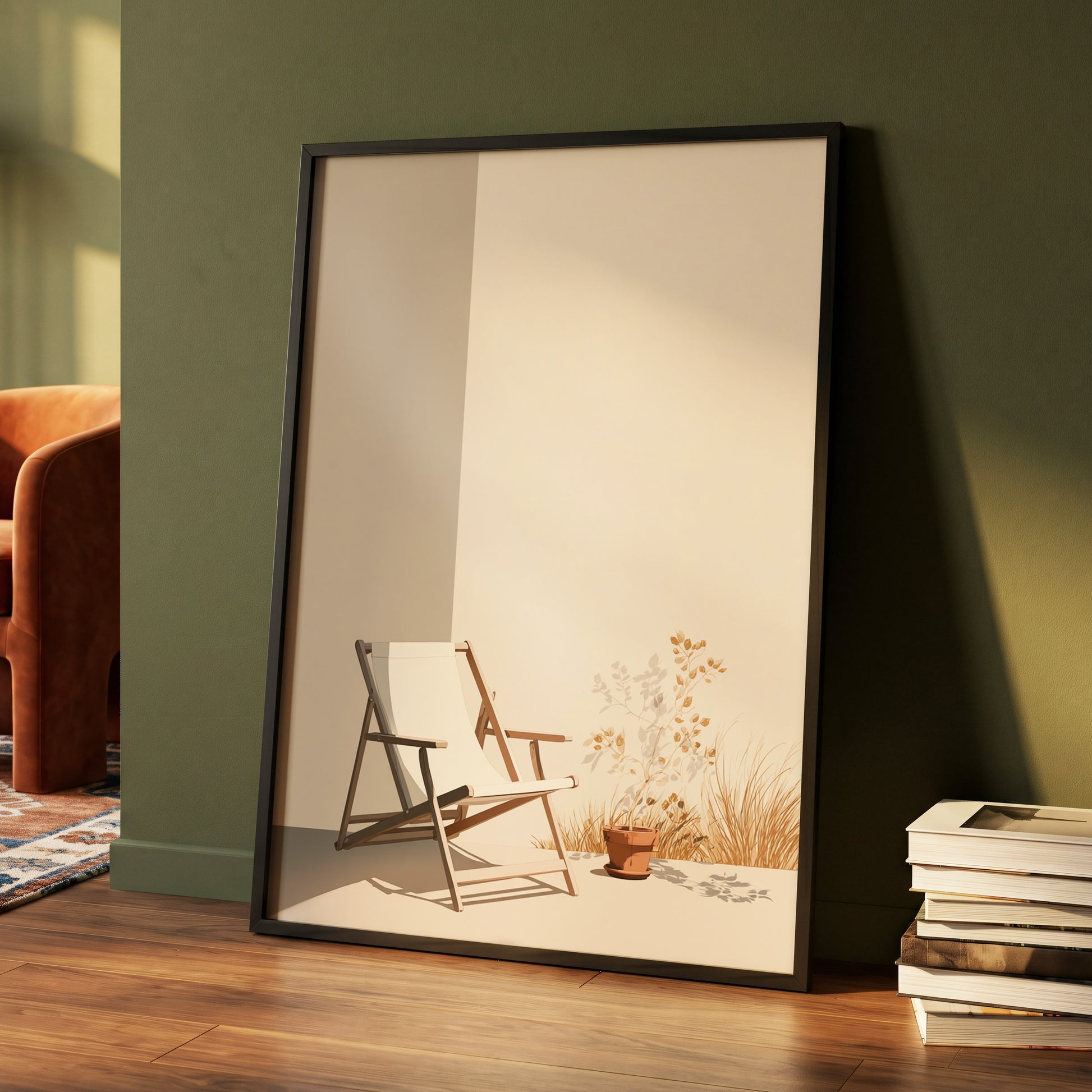 Quiet Terrace, beige, brown, white nature wall art displayed in a styled interior, gallery view 4