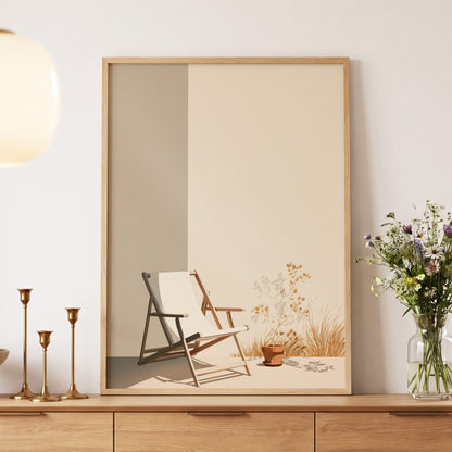 Quiet Terrace, beige, brown, white nature wall art displayed in a styled interior, gallery view 5