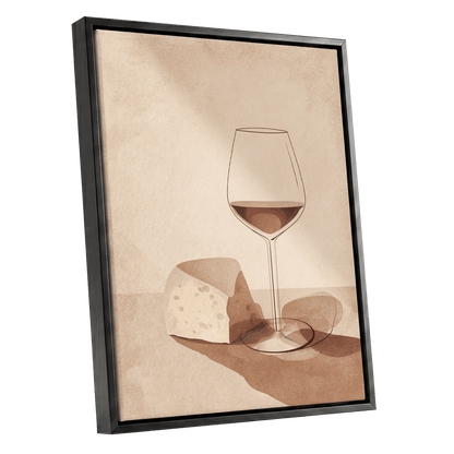 Quiet Vintage Pour, beige, brown, orange minimalist wall art shown as a black framed canvas wall art