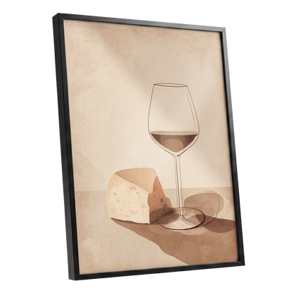 Quiet Vintage Pour, beige, brown, orange minimalist wall art shown as a black framed poster wall art print