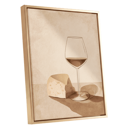 Quiet Vintage Pour, beige, brown, orange minimalist wall art shown as a gold framed canvas wall art