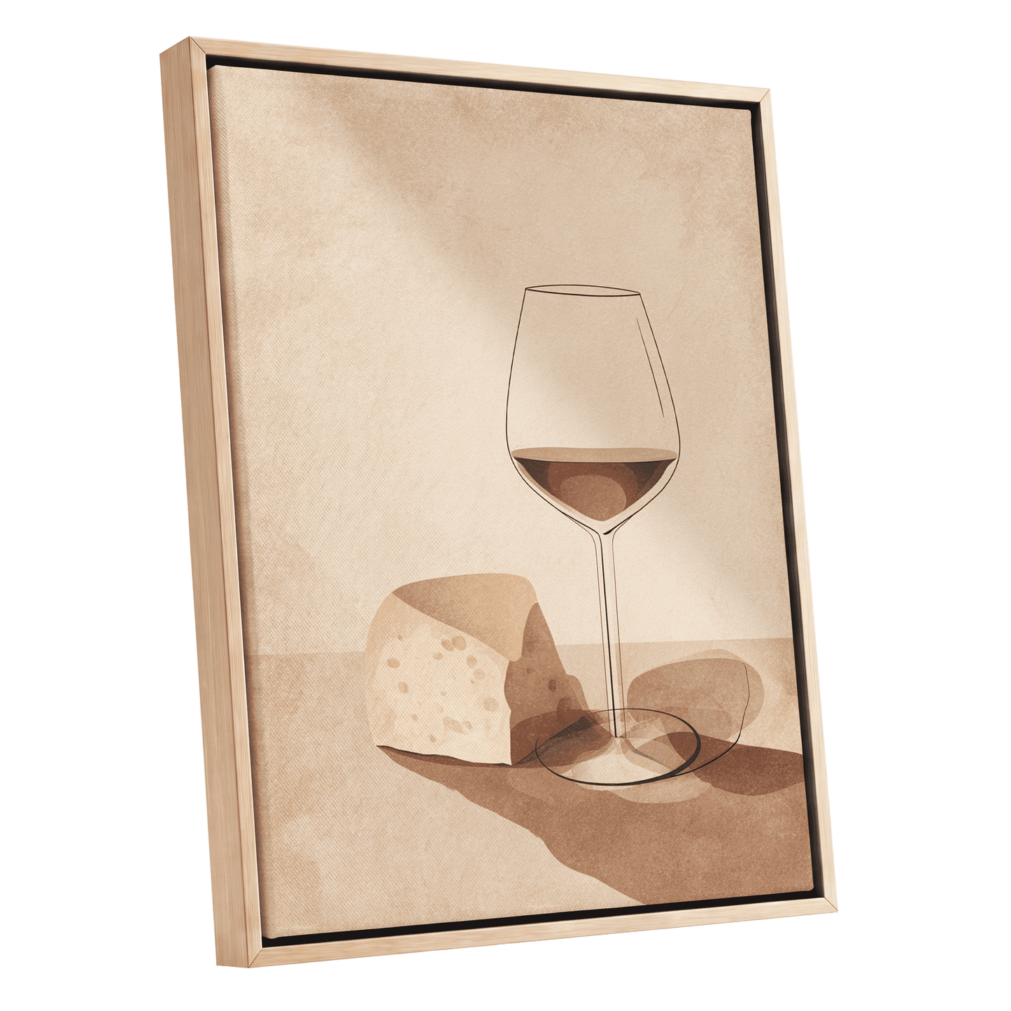 Quiet Vintage Pour, beige, brown, orange minimalist wall art shown as a oak framed canvas wall art