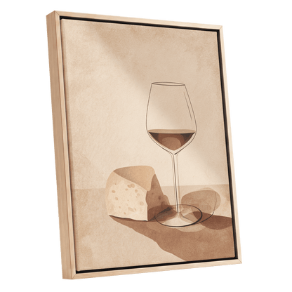 Quiet Vintage Pour, beige, brown, orange minimalist wall art shown as a oak framed canvas wall art