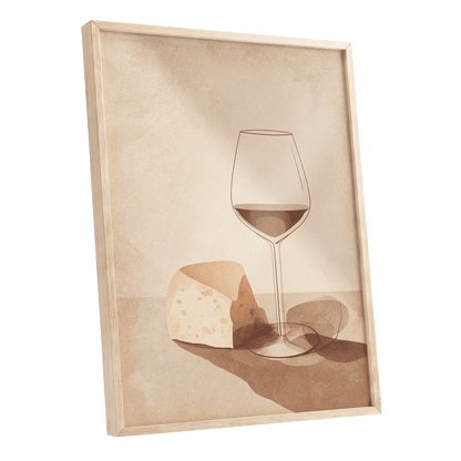 Quiet Vintage Pour, beige, brown, orange minimalist wall art shown as a oak framed poster wall art print