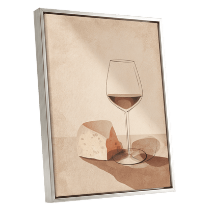 Quiet Vintage Pour, beige, brown, orange minimalist wall art shown as a silver framed canvas wall art