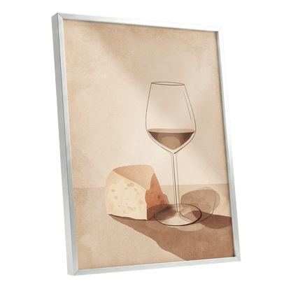 Quiet Vintage Pour, beige, brown, orange minimalist wall art shown as a silver framed poster wall art print