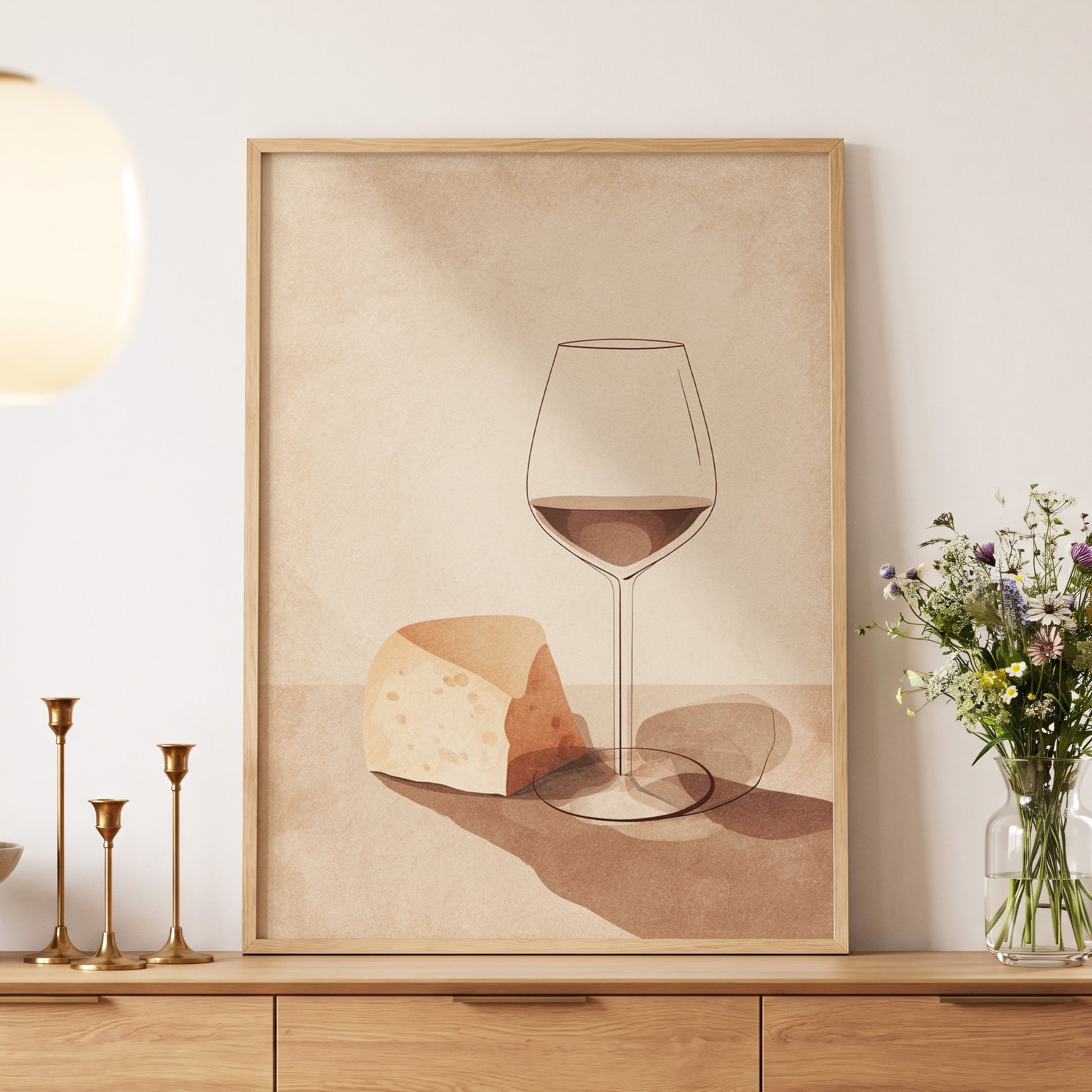 Quiet Vintage Pour, beige, brown, orange minimalist wall art displayed in a styled interior, gallery view 5