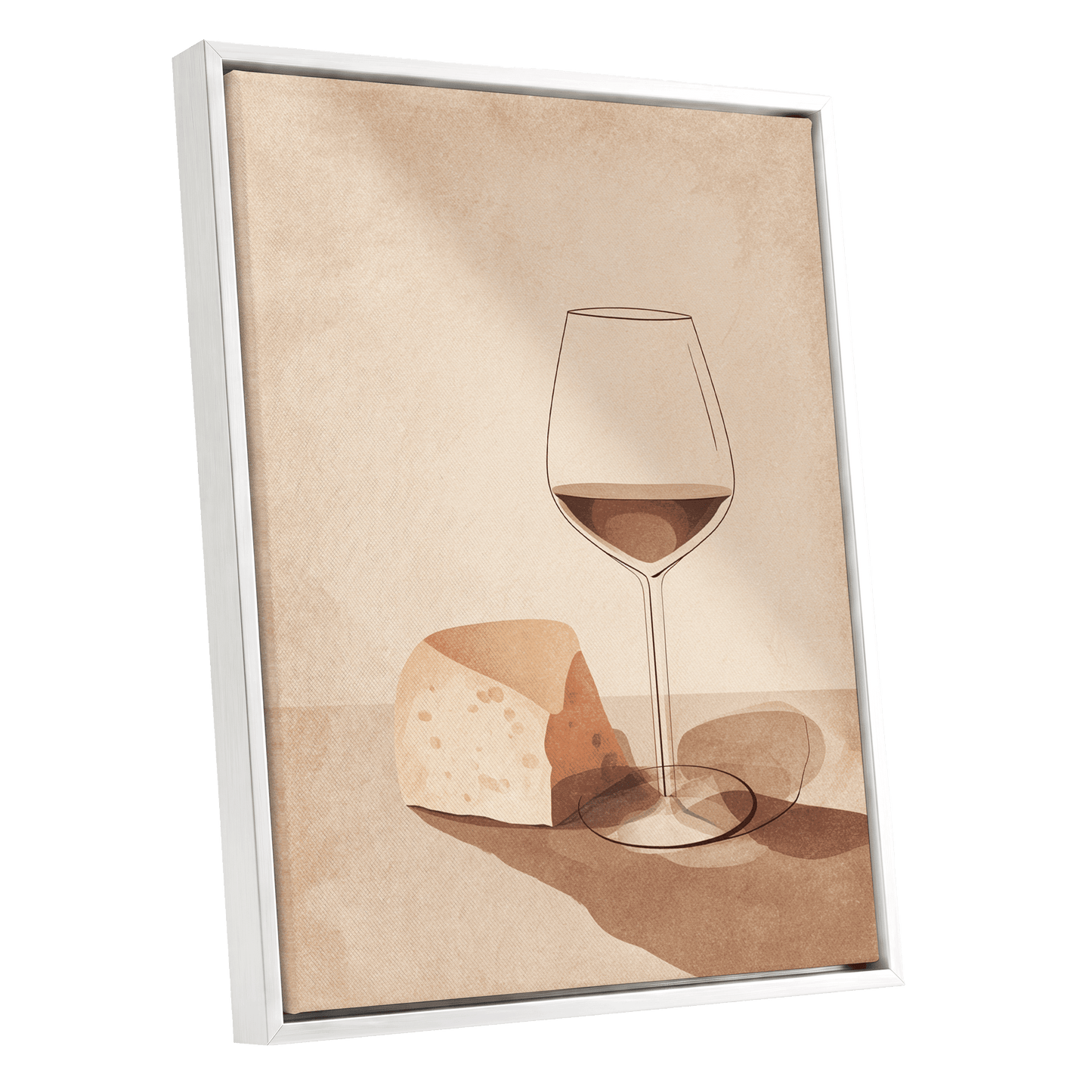 Quiet Vintage Pour, beige, brown, orange minimalist wall art shown as a white framed canvas wall art