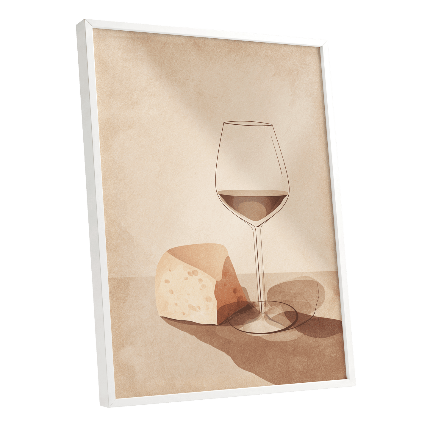 Quiet Vintage Pour, beige, brown, orange minimalist wall art shown as a white framed poster wall art print