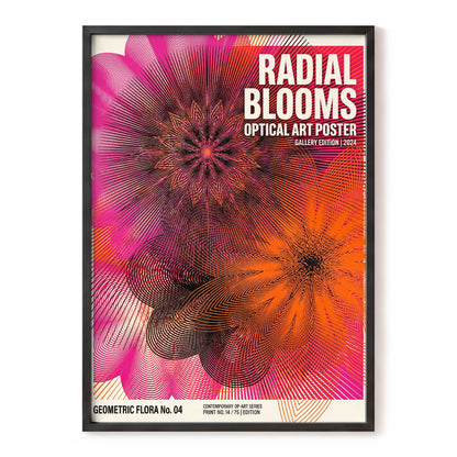 Radial Bloom Pulse, pink, orange, black floral wall art, front artwork view