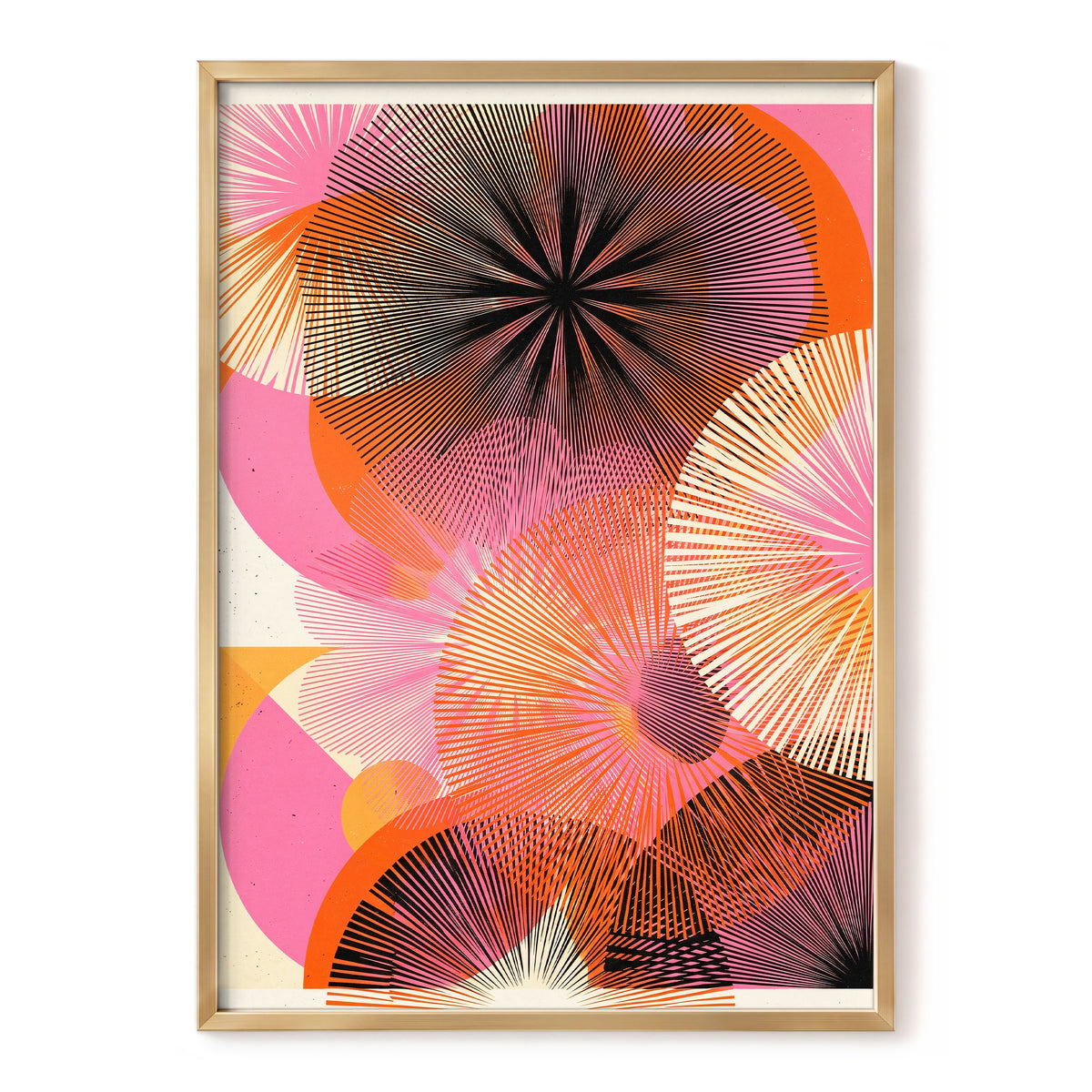 Radiant Orbit, pink, orange, black abstract wall art, front artwork view