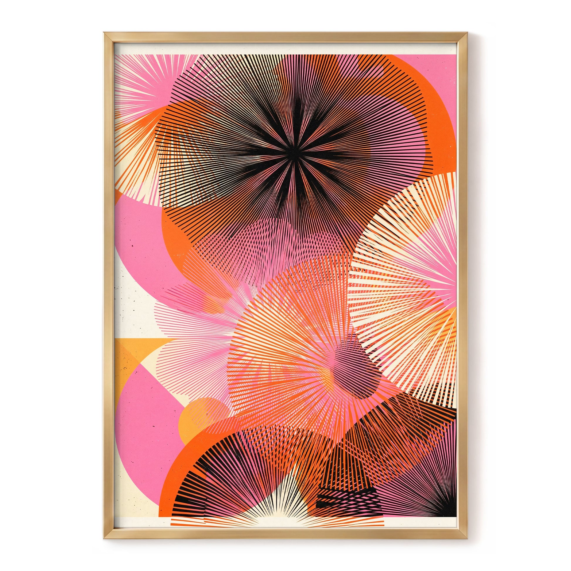 Radiant Orbit, pink, orange, black abstract wall art, front artwork view