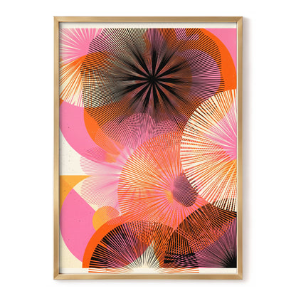 Radiant Orbit, pink, orange, black abstract wall art, front artwork view