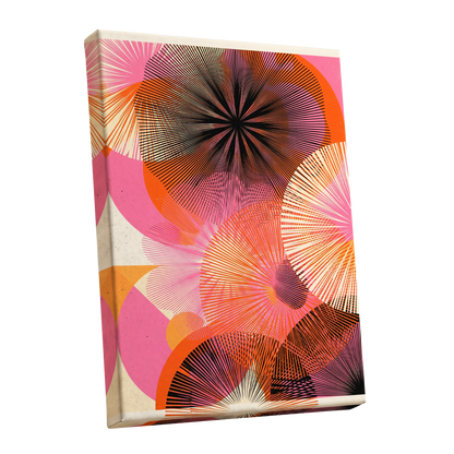 Radiant Orbit, pink, orange, black abstract wall art shown as a stretched canvas wall art