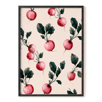 Radish Garden Rhythm, beige, pink, red nature wall art, front artwork view