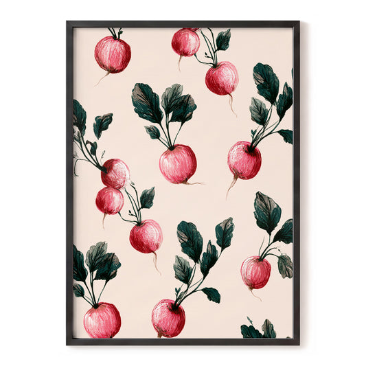 Radish Garden Rhythm, beige, pink, red nature wall art, front artwork view