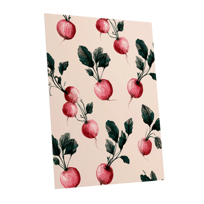 Radish Garden Rhythm, beige, pink, red nature wall art shown as a unframed poster wall art print
