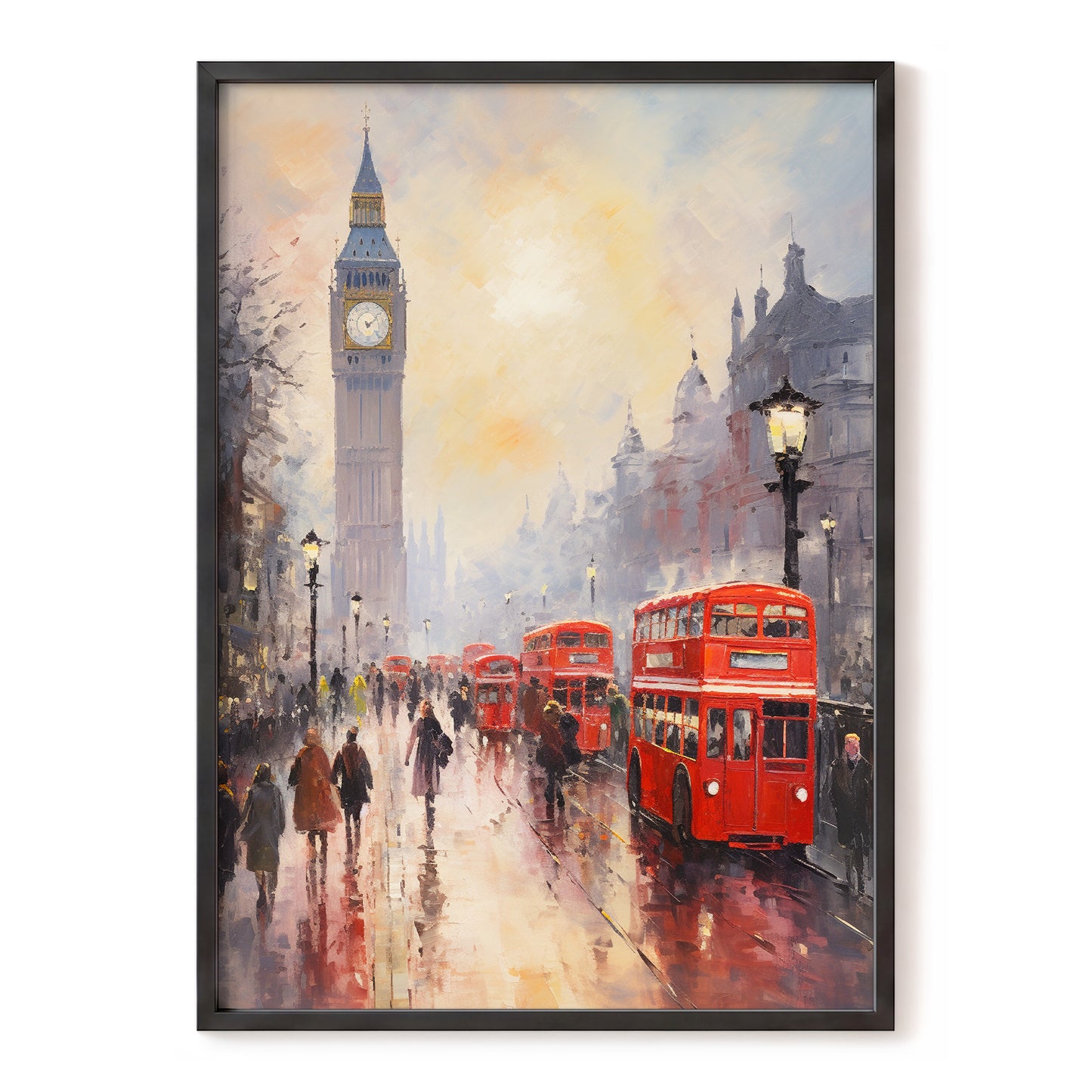 Rain Over Westminster, red, beige, gray abstract wall art, front artwork view