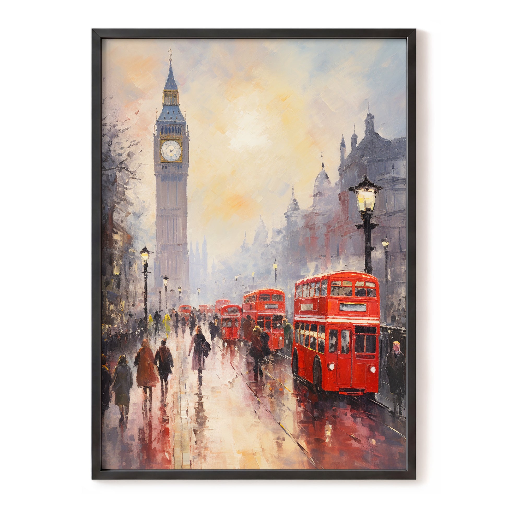 Rain Over Westminster, red, beige, gray abstract wall art, front artwork view