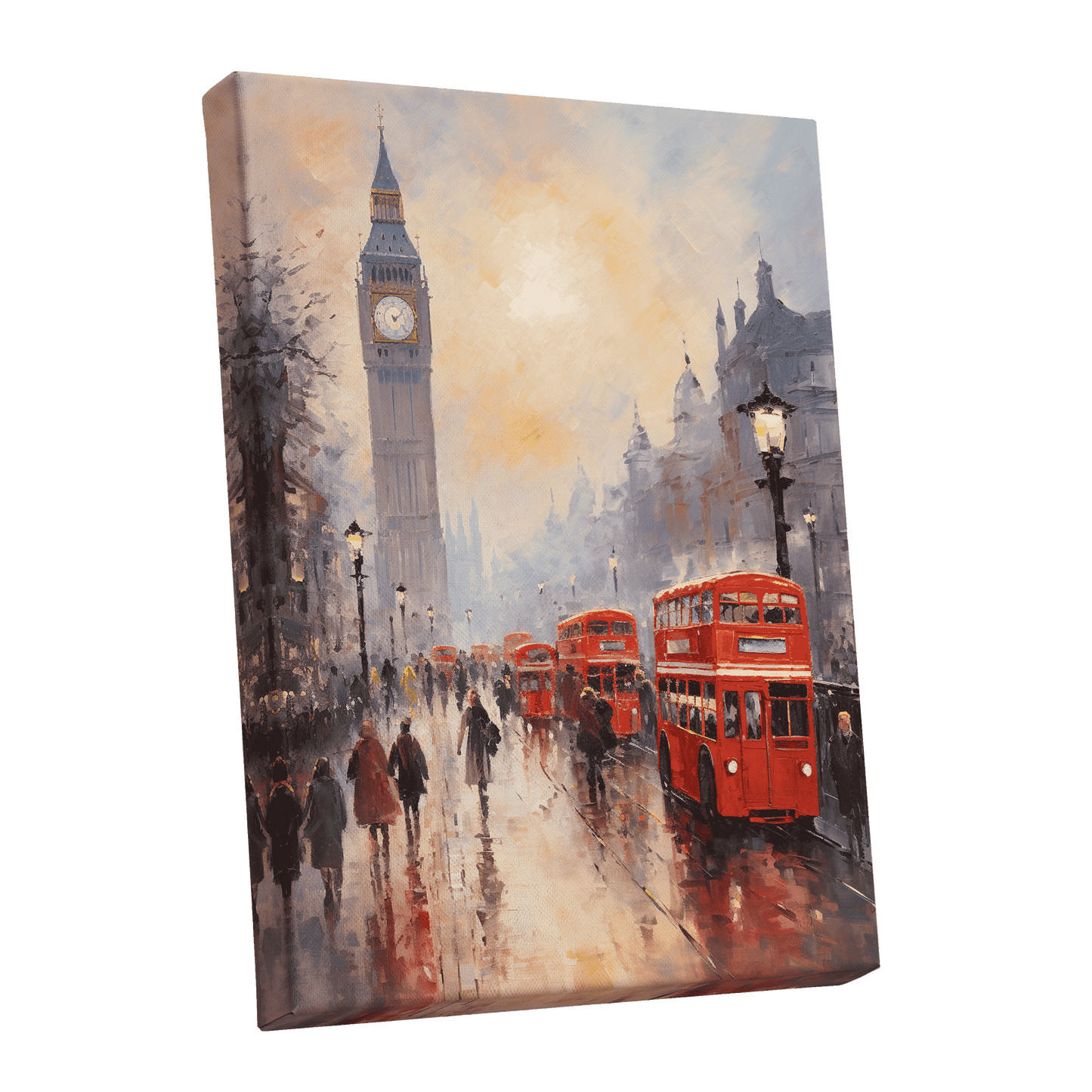 Rain Over Westminster, red, beige, gray abstract wall art shown as a stretched canvas wall art
