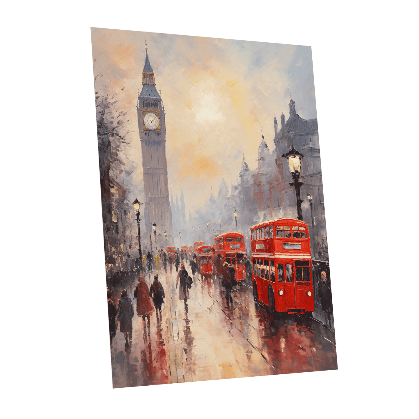 Rain Over Westminster, red, beige, gray abstract wall art shown as a unframed poster wall art print