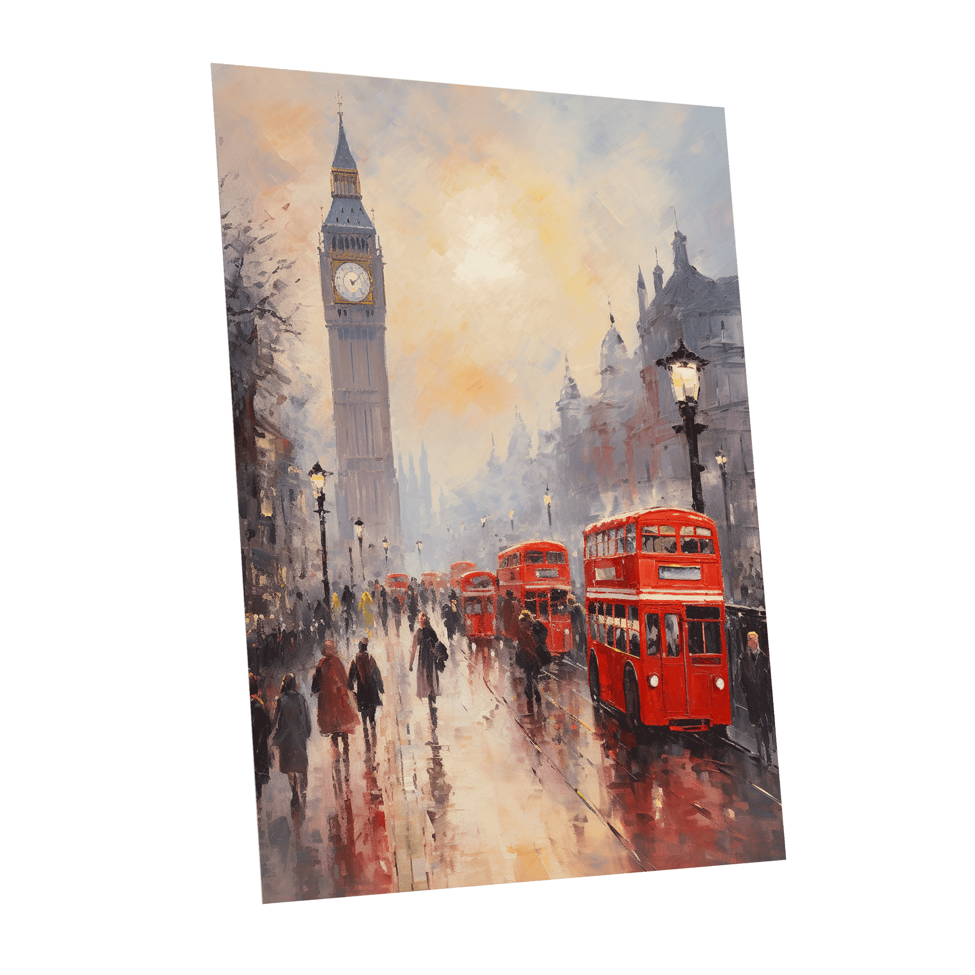 Rain Over Westminster, red, beige, gray abstract wall art shown as a unframed poster wall art print