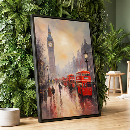 Rain Over Westminster, red, beige, gray abstract wall art displayed in a styled interior, gallery view 1