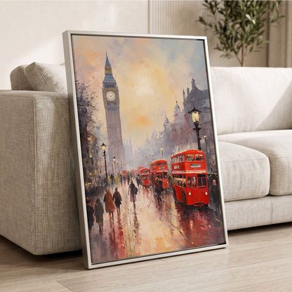 Rain Over Westminster, red, beige, gray abstract wall art displayed in a styled interior, gallery view 2