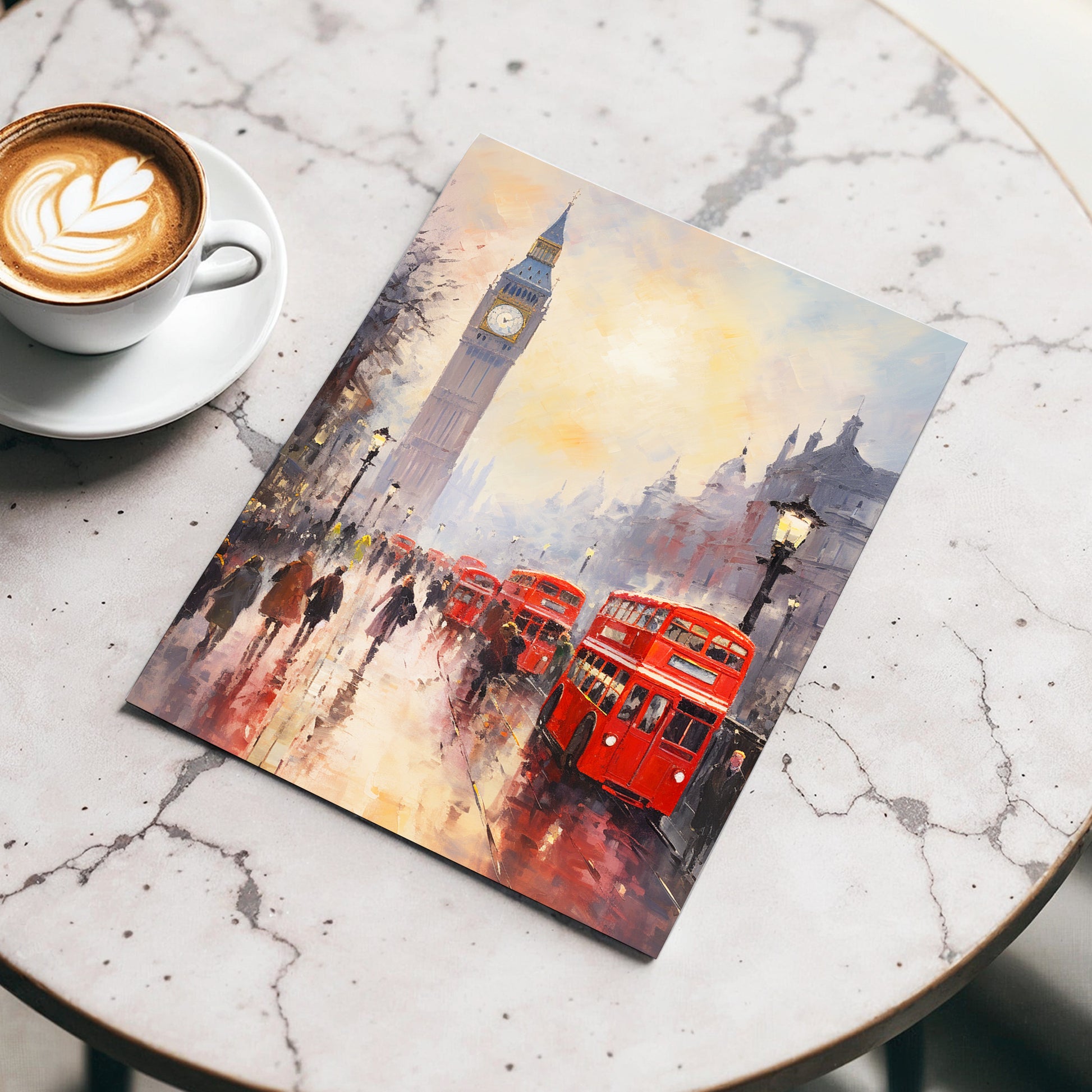 Rain Over Westminster, red, beige, gray abstract wall art displayed in a styled interior, gallery view 3
