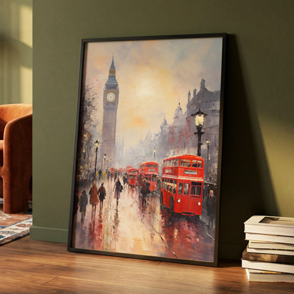 Rain Over Westminster, red, beige, gray abstract wall art displayed in a styled interior, gallery view 4