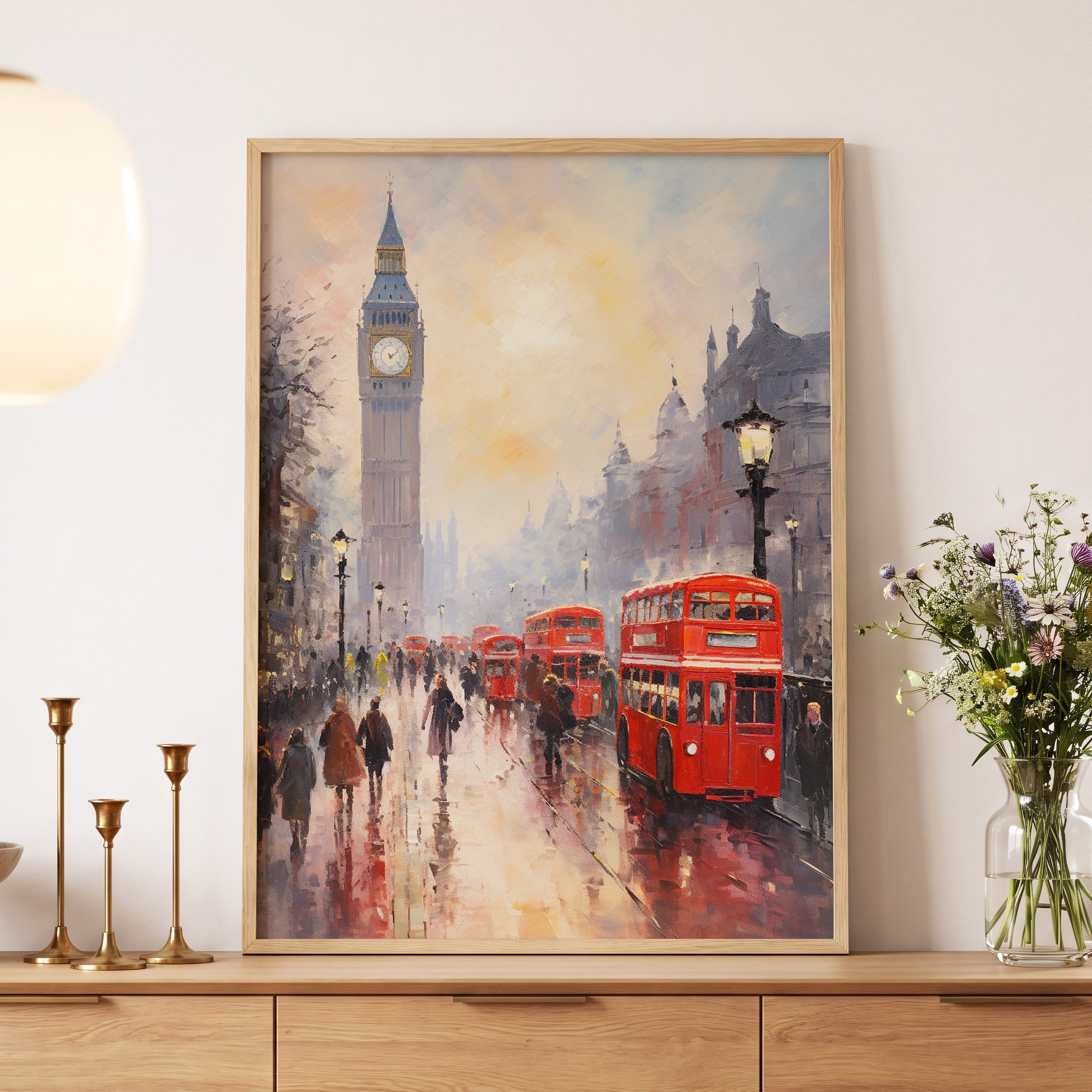 Rain Over Westminster, red, beige, gray abstract wall art displayed in a styled interior, gallery view 5