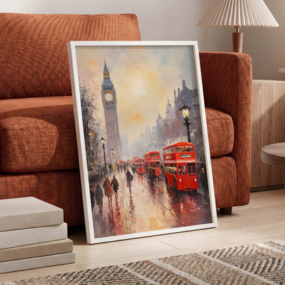 Rain Over Westminster, red, beige, gray abstract wall art displayed in a styled interior, gallery view 6