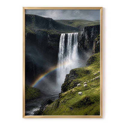 Rainbow at the Falls, green, black, white nature wall art, front artwork view