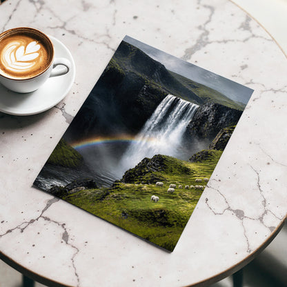 Rainbow at the Falls, green, black, white nature wall art displayed in a styled interior, gallery view 4