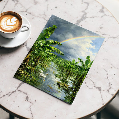 Rainbow Over Banana Grove, green, blue, gray nature wall art displayed in a styled interior, gallery view 3