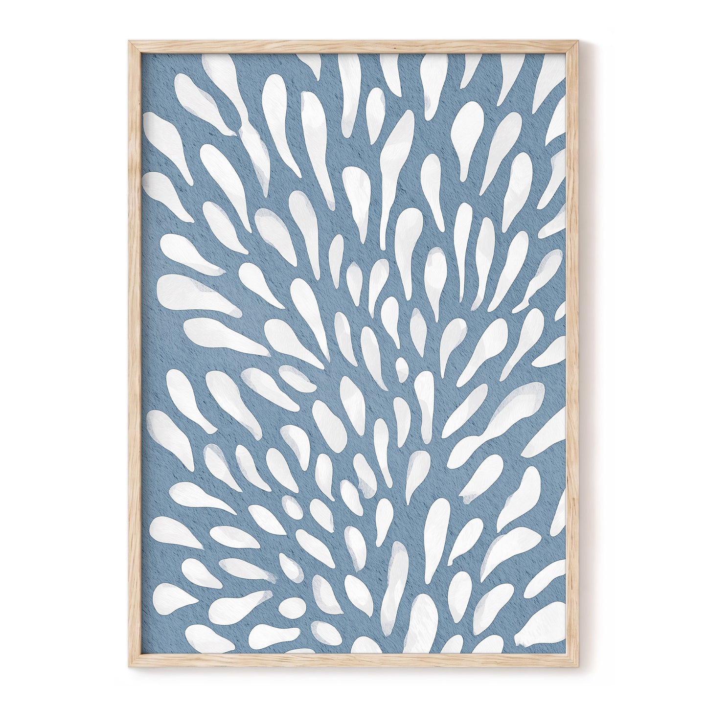 Rainfall Reverie, blue, white, gray abstract wall art, front artwork view