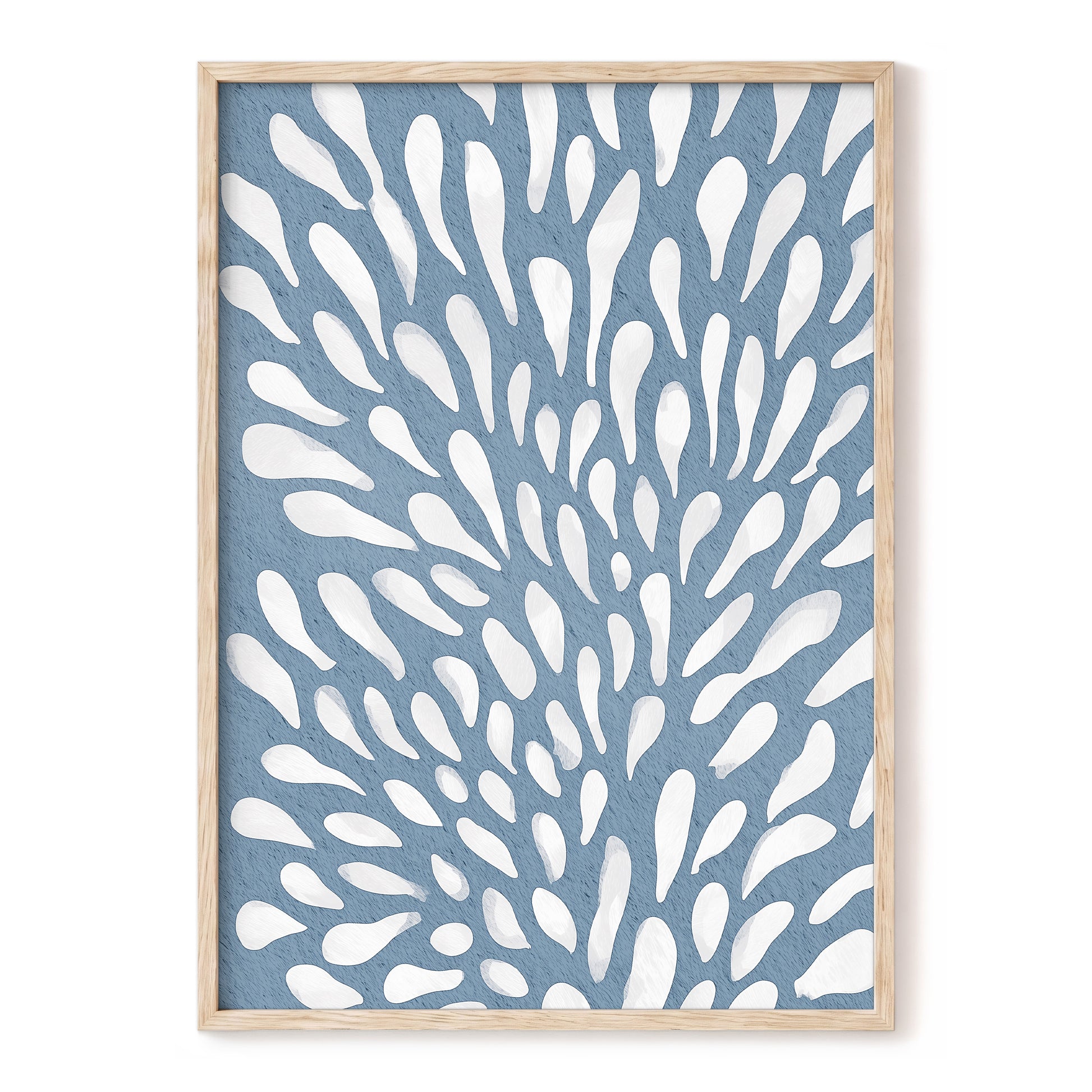Rainfall Reverie, blue, white, gray abstract wall art, front artwork view