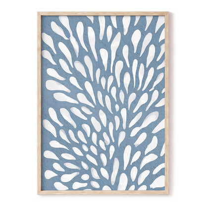 Rainfall Reverie, blue, white, gray abstract wall art, front artwork view