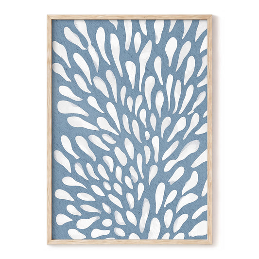Rainfall Reverie, blue, white, gray abstract wall art, front artwork view