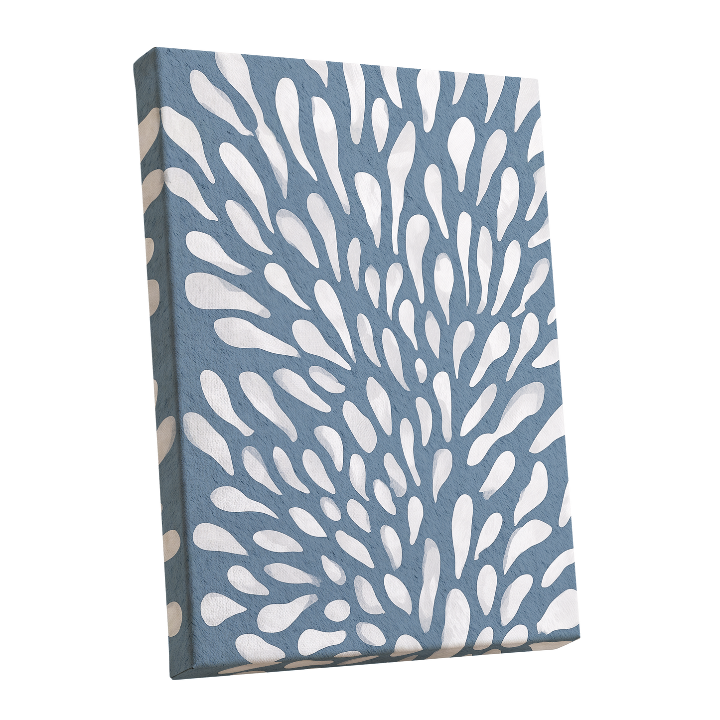 Rainfall Reverie, blue, white, gray abstract wall art shown as a stretched canvas wall art