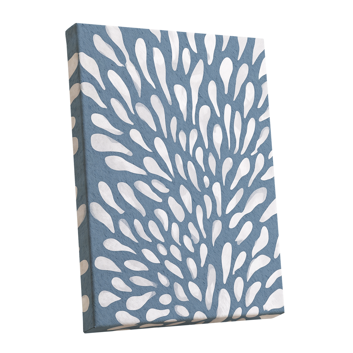 Rainfall Reverie, blue, white, gray abstract wall art shown as a stretched canvas wall art