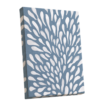Rainfall Reverie, blue, white, gray abstract wall art shown as a stretched canvas wall art
