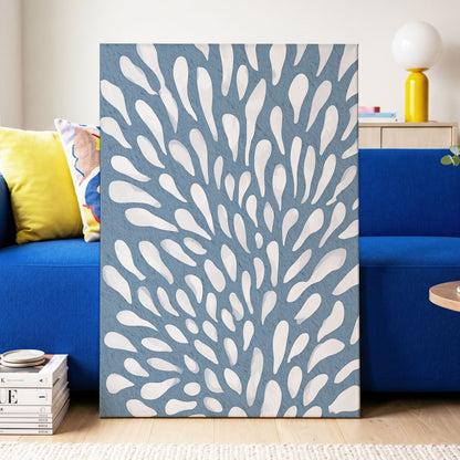 Rainfall Reverie, blue, white, gray abstract wall art displayed in a styled interior, gallery view 3