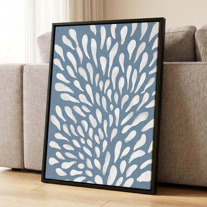 Rainfall Reverie, blue, white, gray abstract wall art displayed in a styled interior, gallery view 4