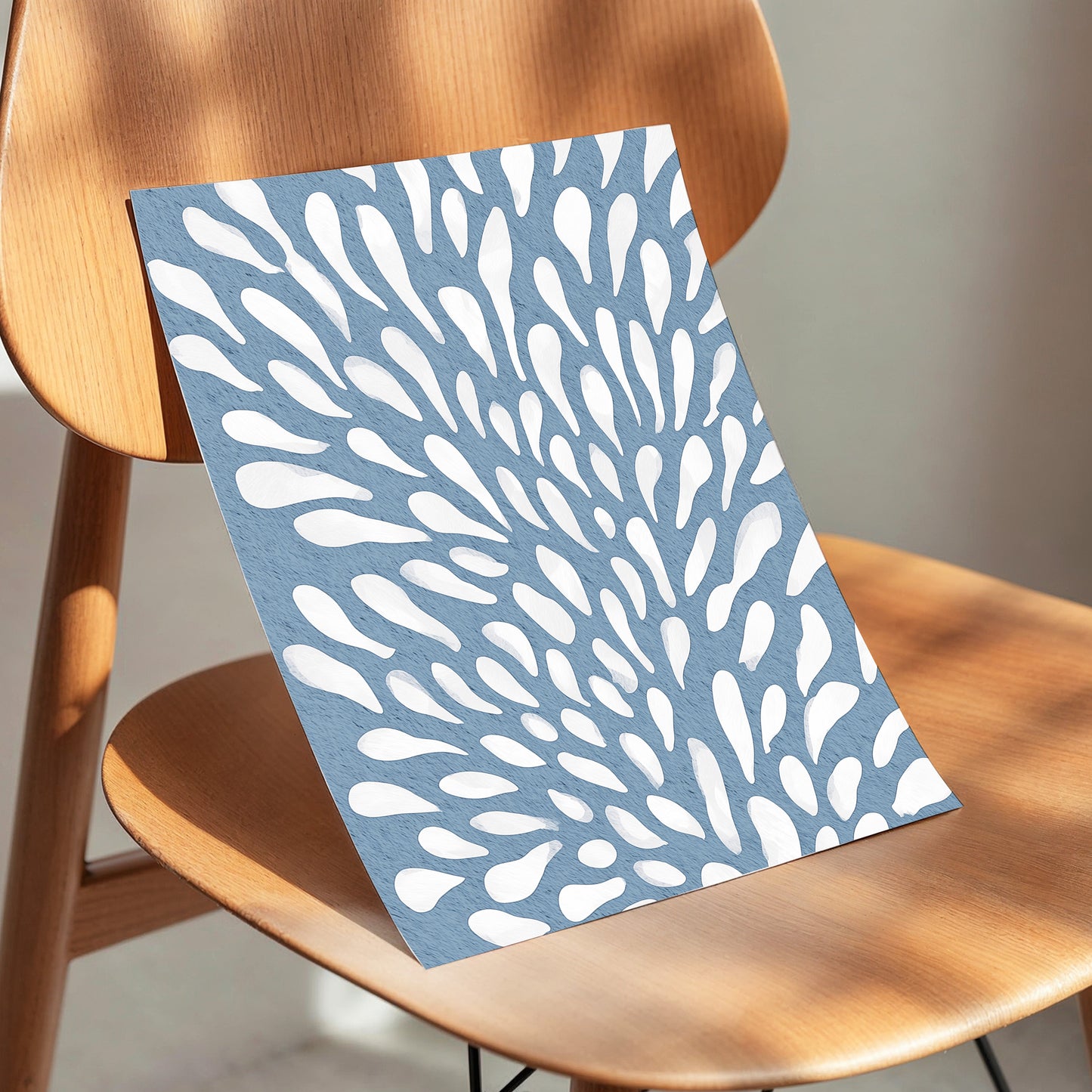 Rainfall Reverie, blue, white, gray abstract wall art displayed in a styled interior, gallery view 5